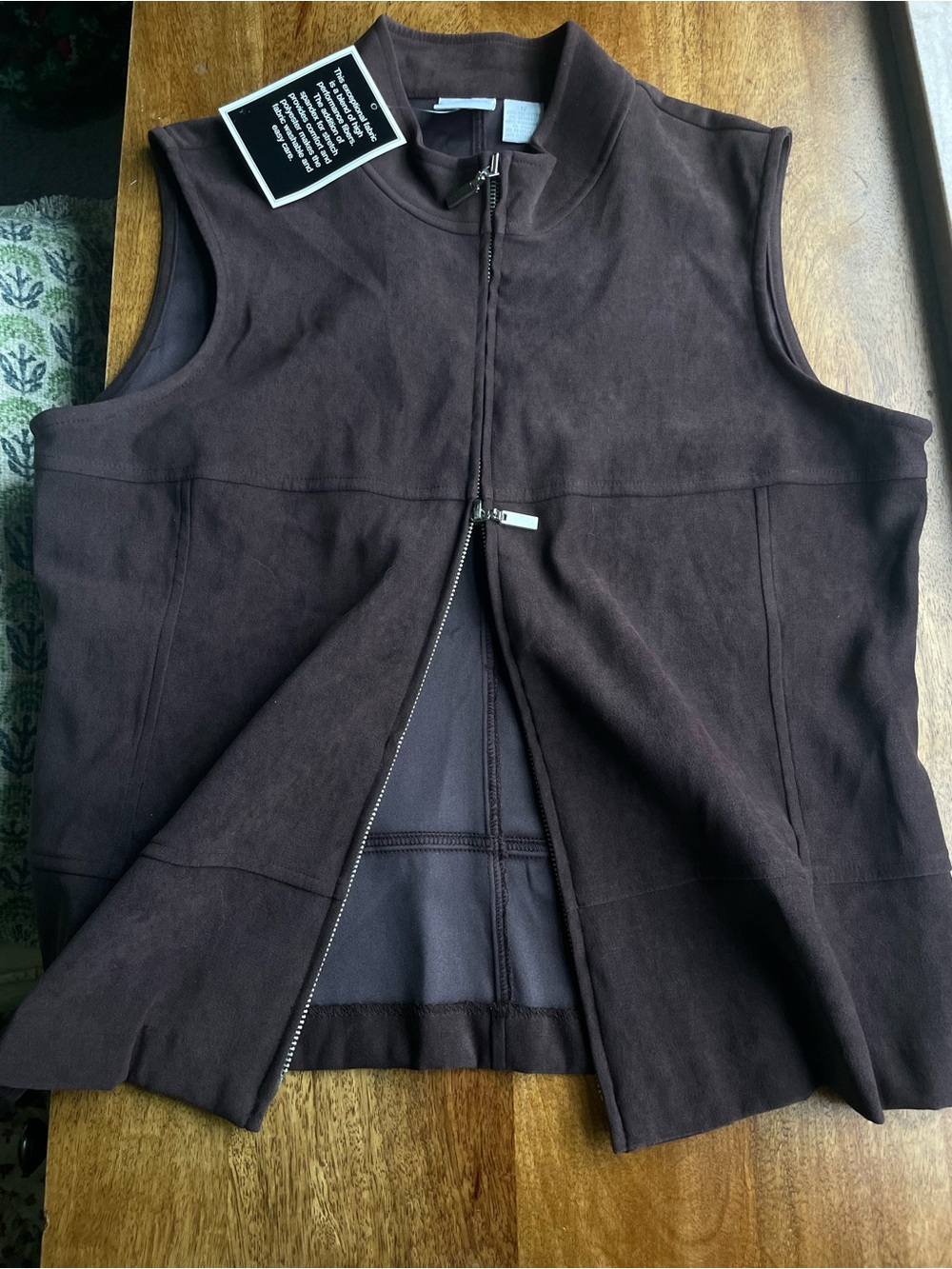 Dark Brown Sleeveless Zip-Front Moto Vest for Fall - Picture 2 of 5